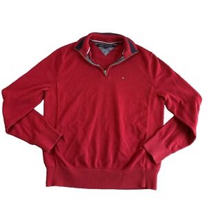 Tommy Hilfiger Sweater Mens Size Medium Red Pima Cotton Classic 1/4 Zip